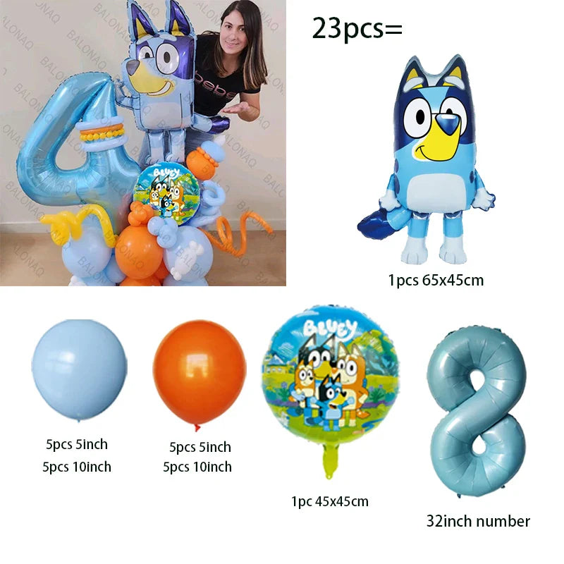 23pcs Bluey Bingo Theme Foil Balloons Set Latex Balloon Kids Birthday Party Decoration Number Balloon Globos