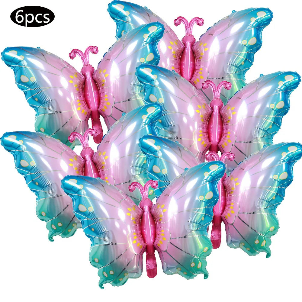 6pcs Colorful Butterfly Foil Balloons Butterfly Themed Balloons Girls Birthday Party Wedding Baby Shower Decoration Gifts
