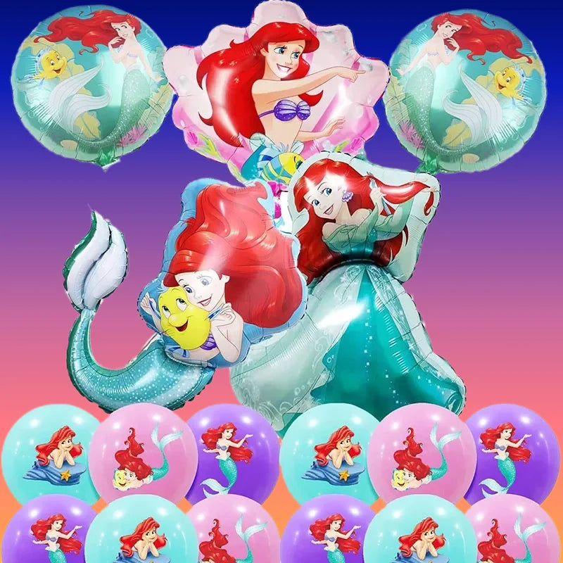 16pcs The Little Mermaid Foil Balloons Girl Birthday Party Decoration Baby Shower Ariel Aluminum Ballons Air Globos Toys