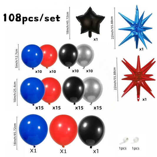 108 Pieces Black-Red-Blue-Silver Balloon Arch Garland Set, Red and