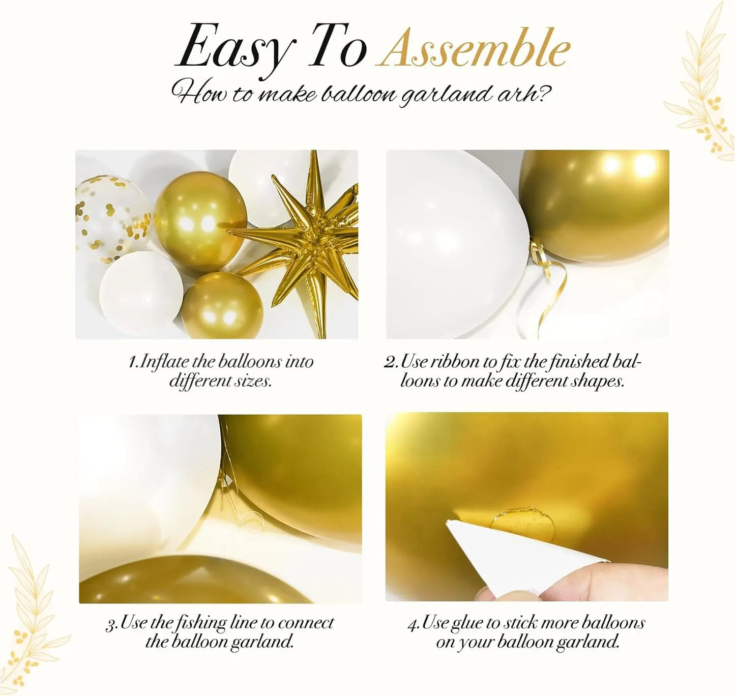 121Pcs White and Gold Balloons Garland Arch Kit with Starburst Foil