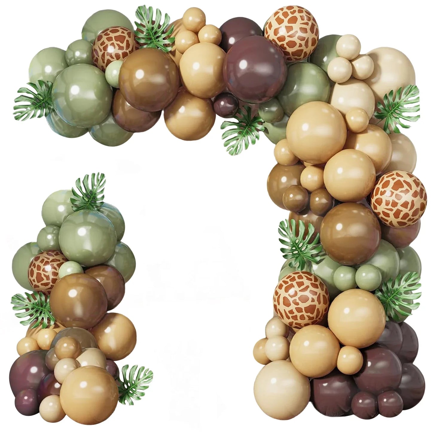 129-Piece Sage Green and Brown Wildlife-Themed Balloon Garland Set,