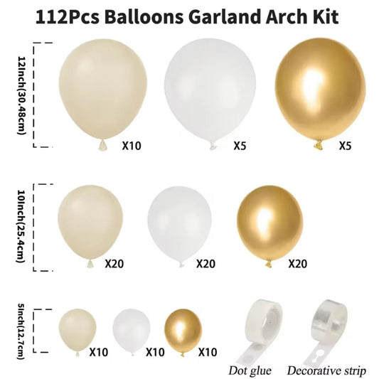110Pcs Sand White and Gold Balloon Garland Arch Kit for Bridal Wedding