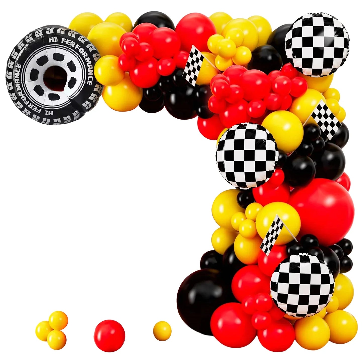 98 Pieces Yellow and Black All-In-One Car Theme Balloon Garland Set,