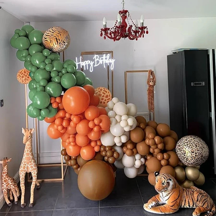 115-Piece Safari Jungle Balloon Arch Set, Green and Brown Animal