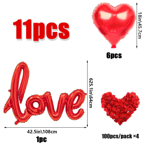 407pcs red "love" letter balloon set, 18-inch heart-shaped balloon