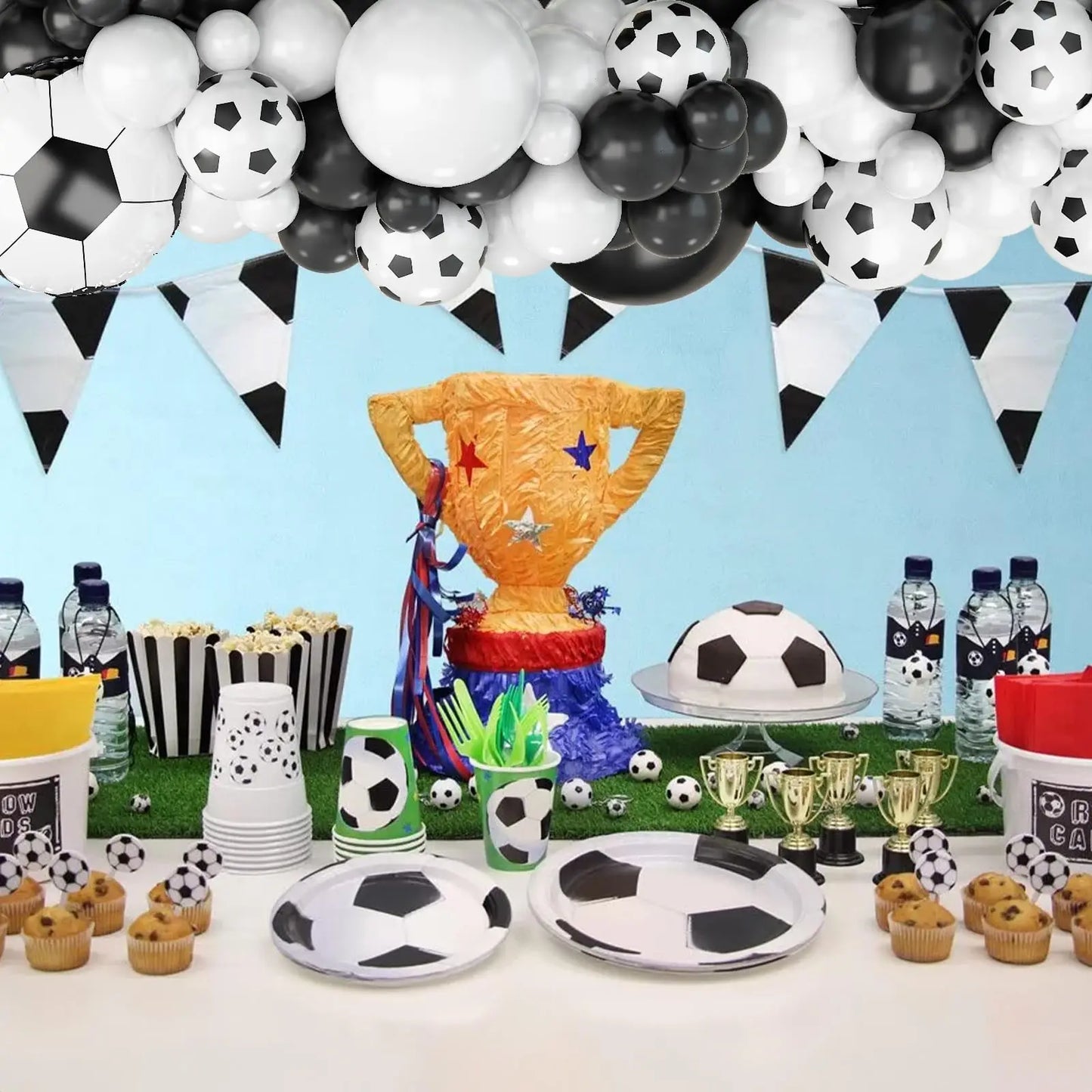 Football Theme Party Balloons Garland Arch Kit Black White 4D Soccer