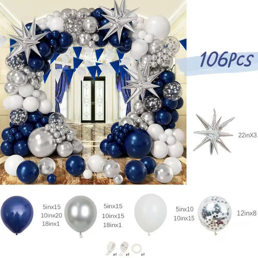106Pcs Navy Blue and Silver Balloon Garland Arch Kit Silver Confetti