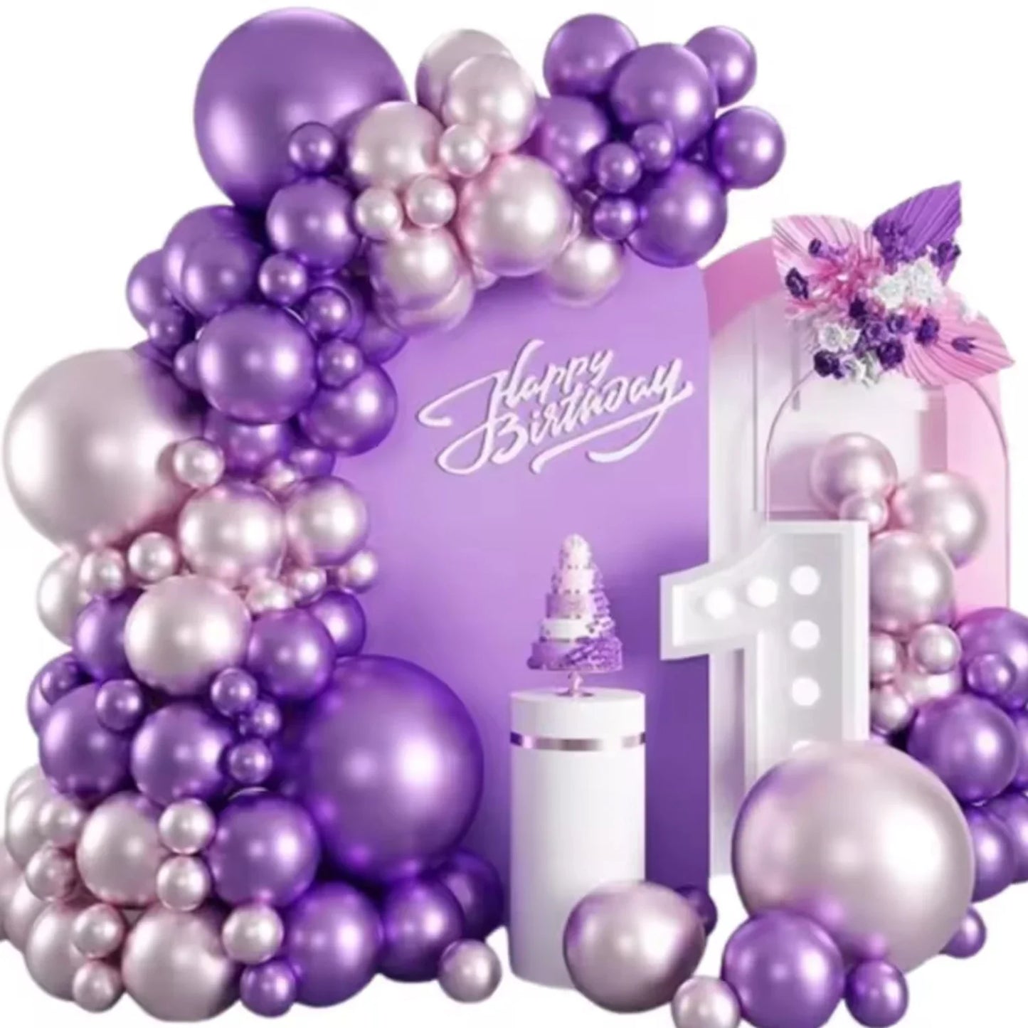 75pcs Metallic Pink Purple Balloon Garland Kit for Wedding Anniversary