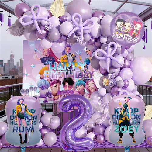 K-Pop Birthday Party Decorations Purple Balloon Garland Kit with Foil