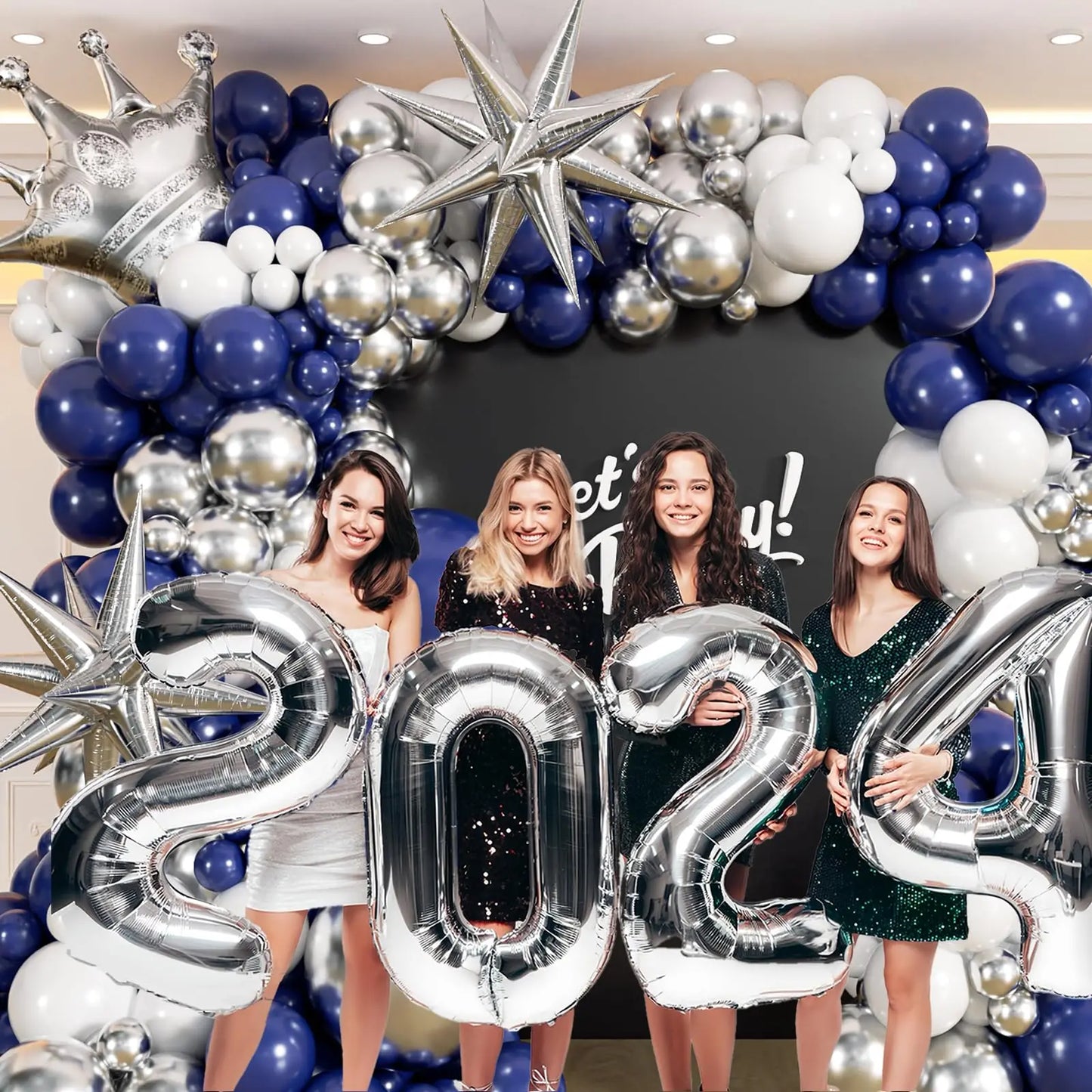 133Pcs Navy Blue and Silver Balloon Garland Arch Kit with