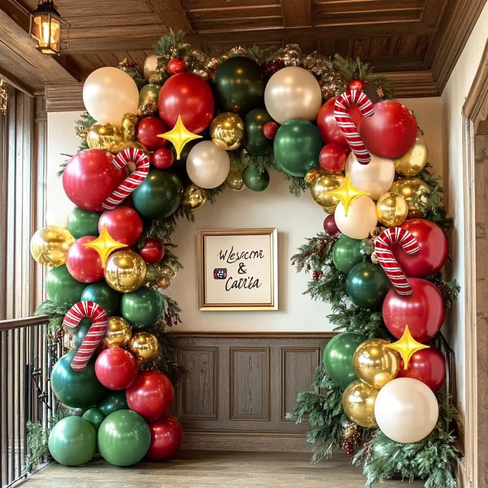 111Pcs Christmas Red and Green Party Balloon Garland Arch Kit, Pearl