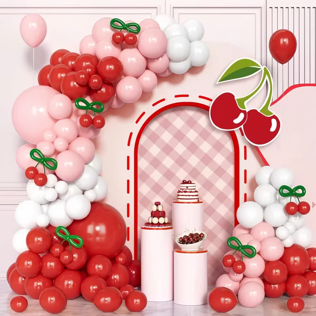 151-Piece Cherry Balloon Garland Arch Kit, White/Red Balloon