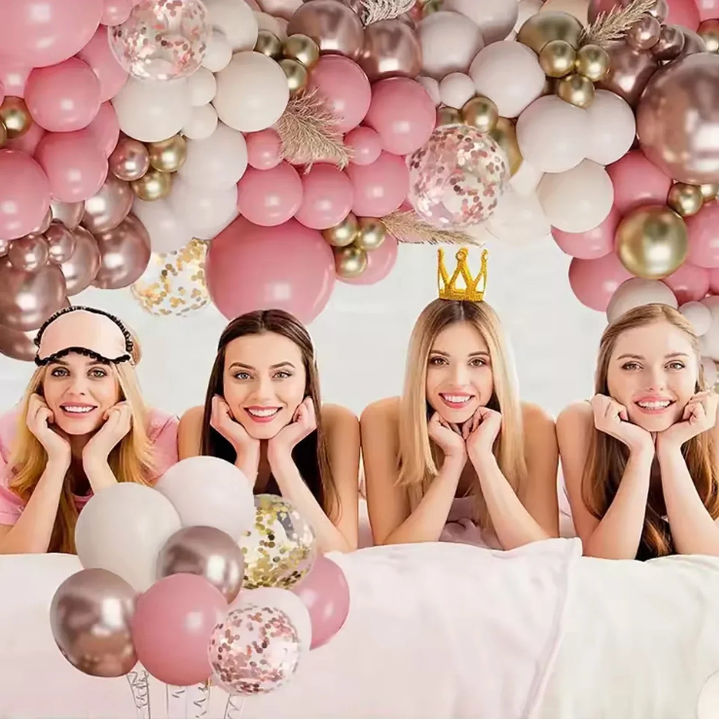 134pcs Vintage Pink Rose White Sand Latex Balloons Garland Arch Kit