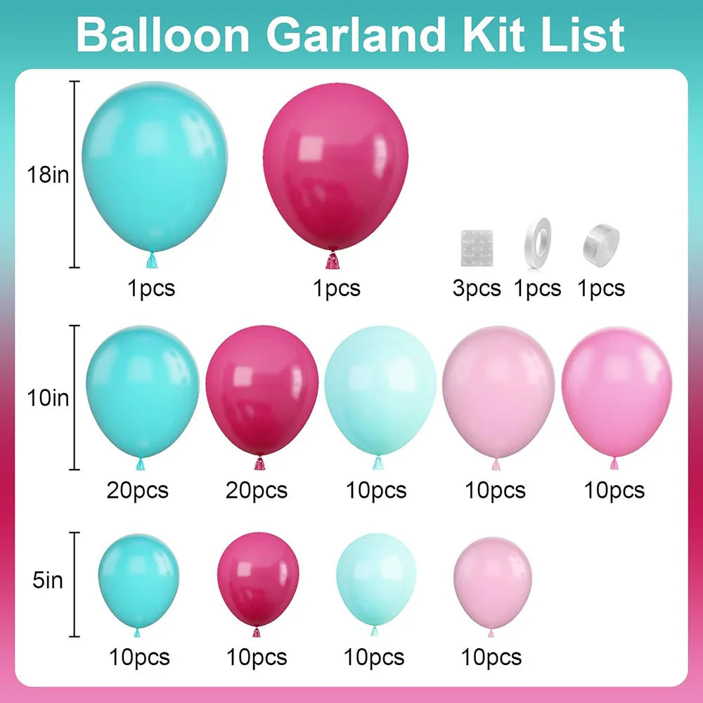 Peach Red and Blue-Green Balloon Arched Garland Set, Rose Red Cyan