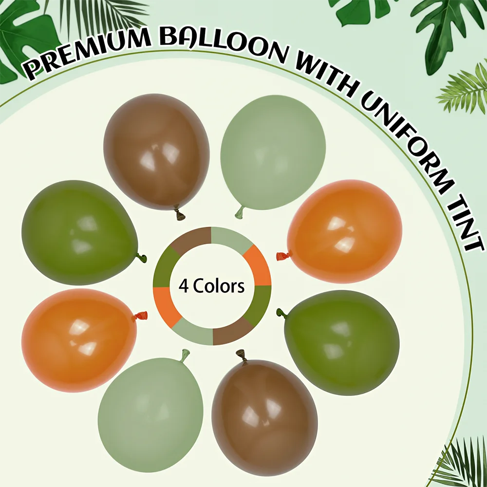 136Pcs Dinosaur Balloon Garland Arch Kit Brown Orange Sage Green Latxe