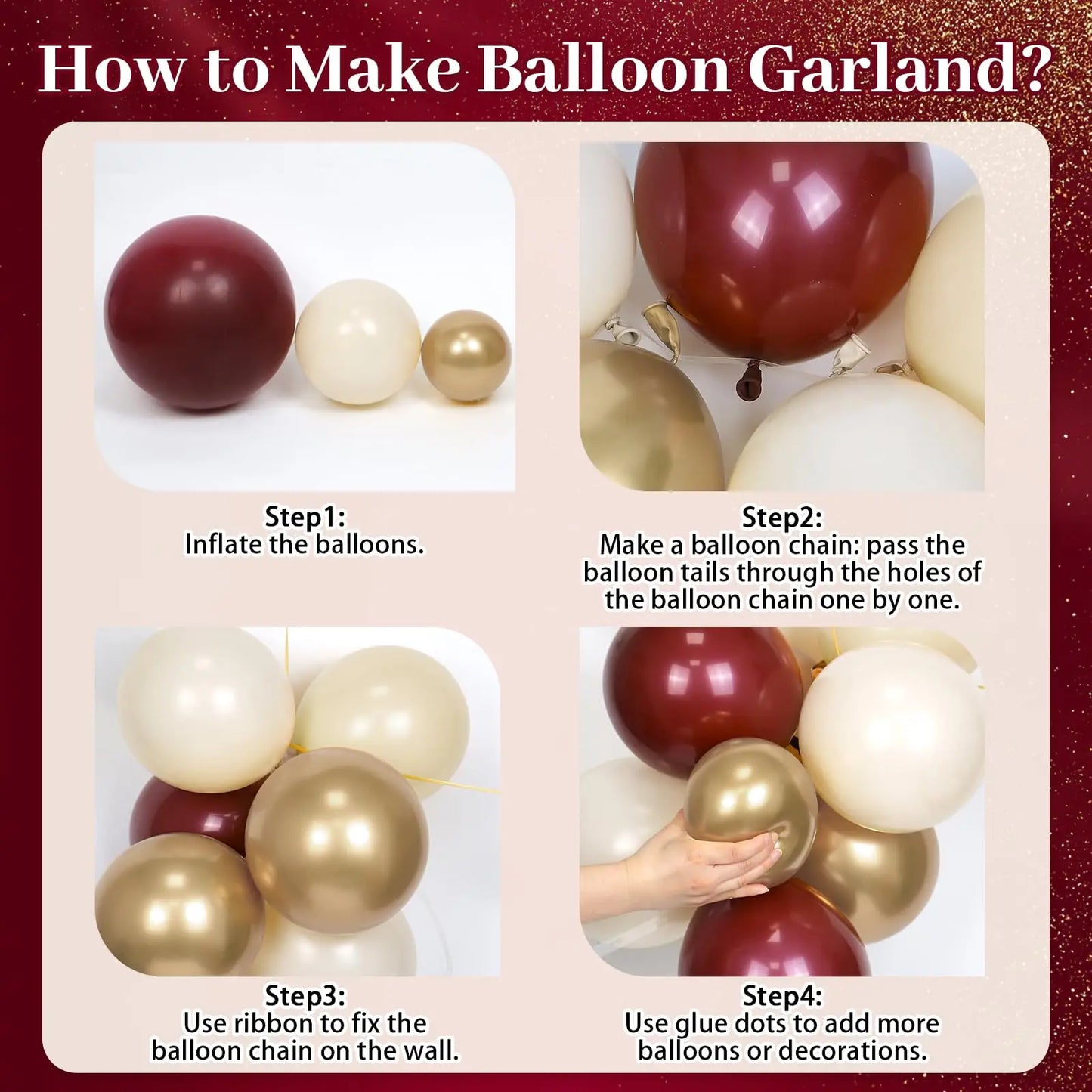 Burgundy Balloon Garland Arch Kit with Sand White Metallic Gold