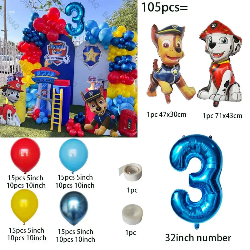 105pcs Paw Patrol Balloon Rescue Dog Chase Rubble Foil Balloon Children's Birthday Party Decoration Supplies Kids Gift