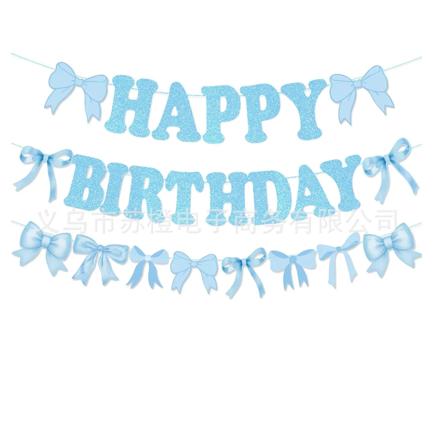 Blue Bow Birthday Party Decor Girl's Bow Birthday Decor Blue Bow Balloons Banner Garland Cake Toppers Bow Themed Party Decor