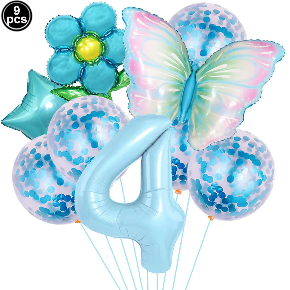 Blue Bow Birthday Party Decor Girl's Bow Birthday Decor Blue Bow Balloons Banner Garland Cake Toppers Bow Themed Party Decor