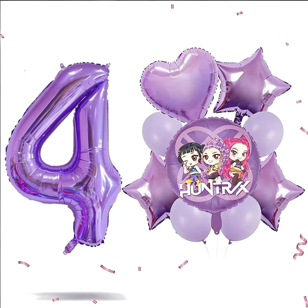 Kpop Dragon Zoey Balloon Arch Set Purple Number 1 8 Foil Balloons For Girls Birthday Party Baby Shower Decoration