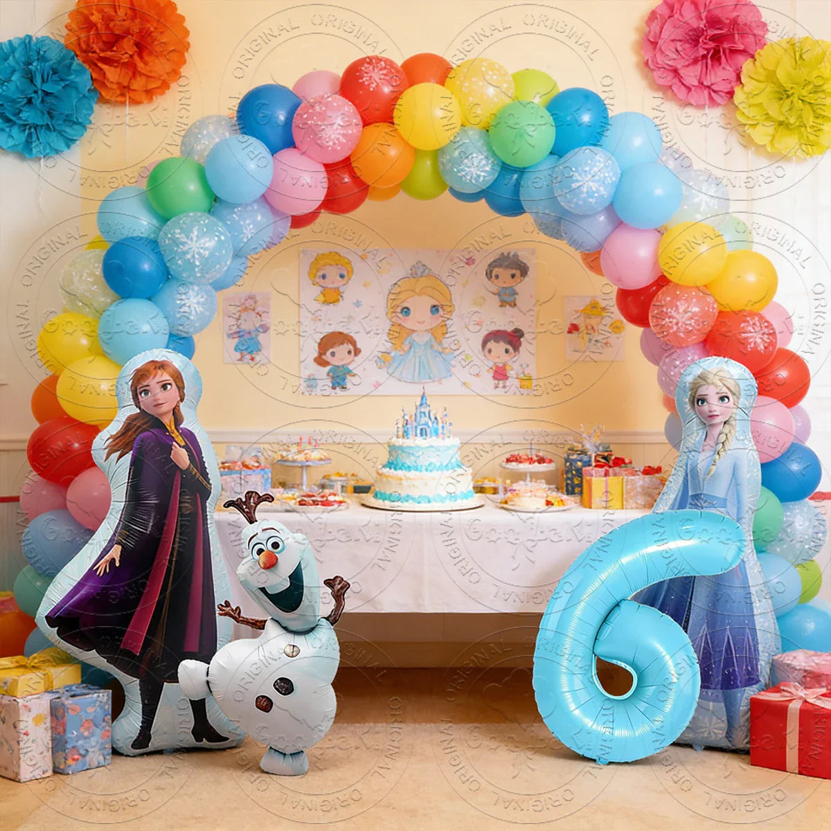 Frozen Queen Theme Foil Balloon Set 32inch Blue Number Foil Balloon Elsa Anna Olaf Balloon Baby Shower Birthday Party Decoration