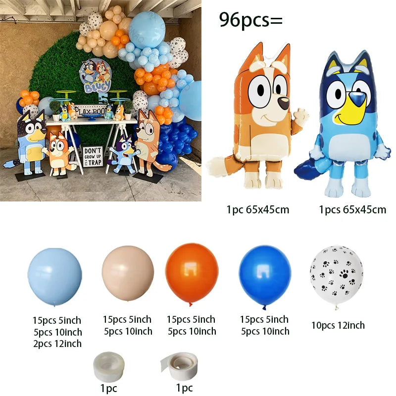 96pcs Bluey Bingo Balloon Set Birthday Decoration Balloons Cute Foil Balloons Balloon Set Party Decoration Props Gifts