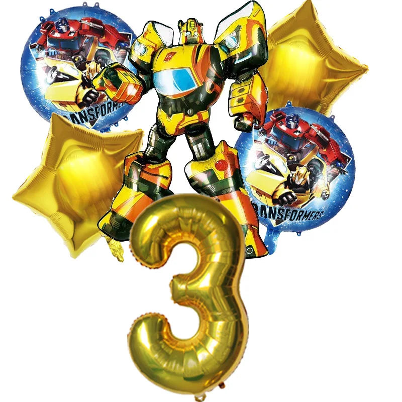 6pcs Transformers Optimus Prime Bumblebee Shaped Theme Aluminum Film Balloon Birthday Set Party Festival Background
