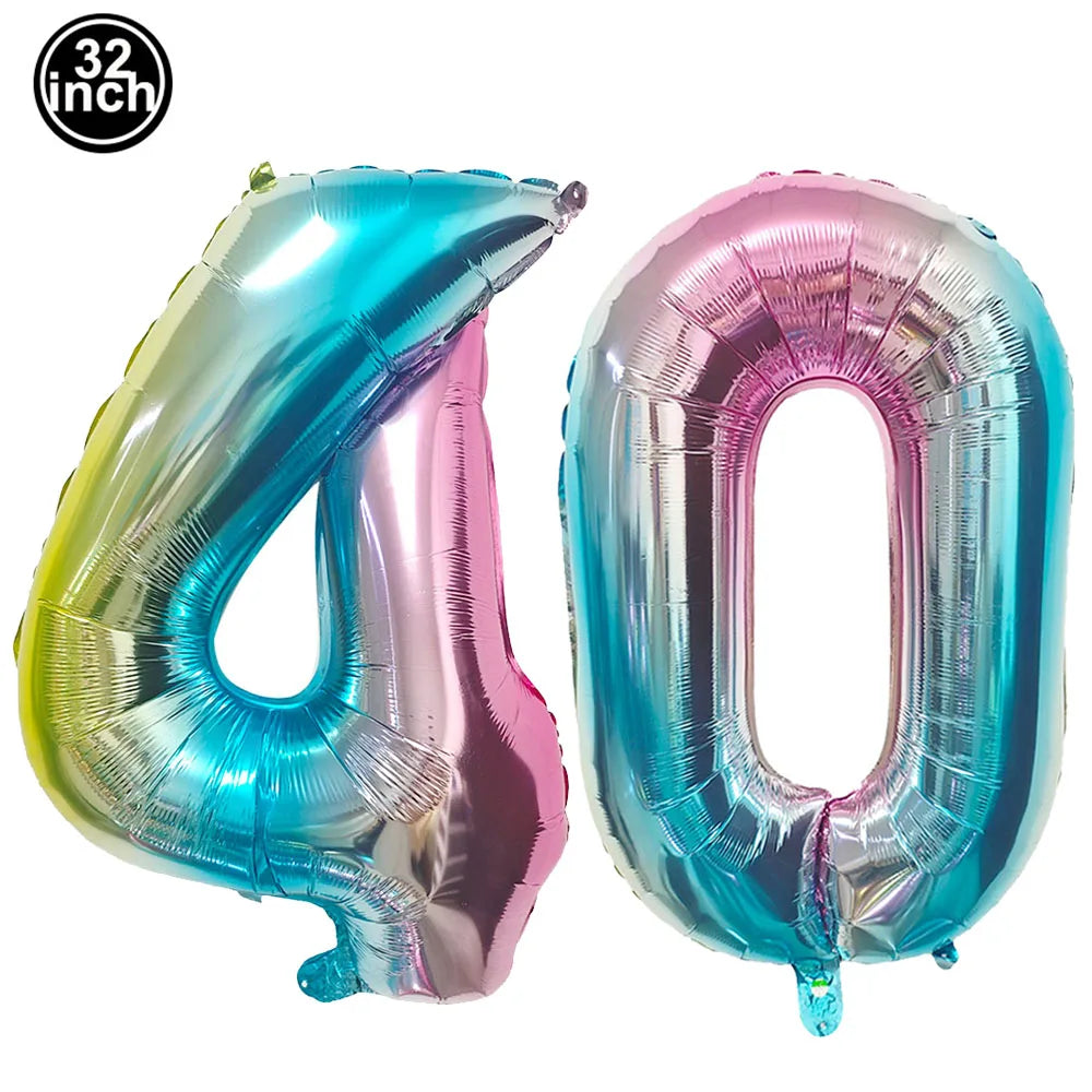 Number 40 Balloon 40 Digit Balloon Forty Blue Figure Green Globe 40th Birthday Big Large Red Rose Golden Black Colorful 32inch