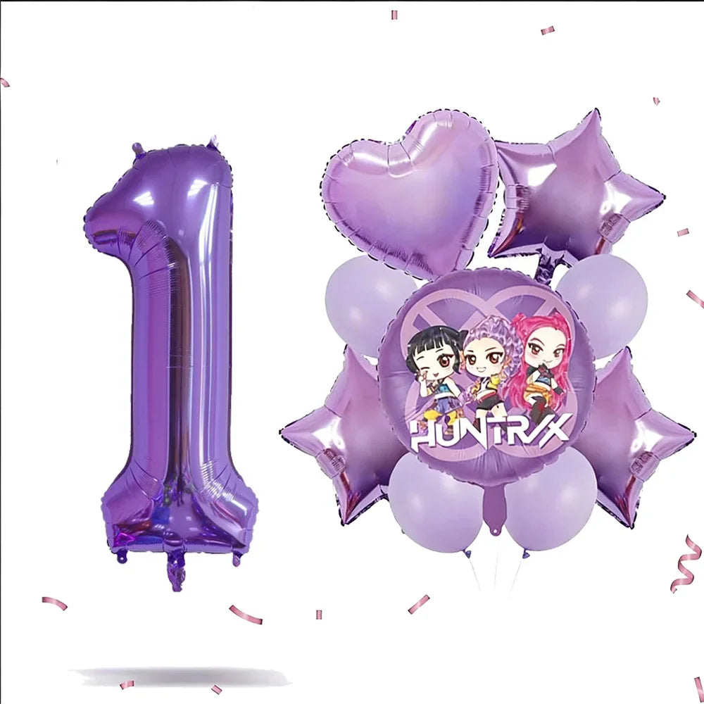 Kpop Dragon Zoey Balloon Arch Set Purple Number 1 8 Foil Balloons For Girls Birthday Party Baby Shower Decoration