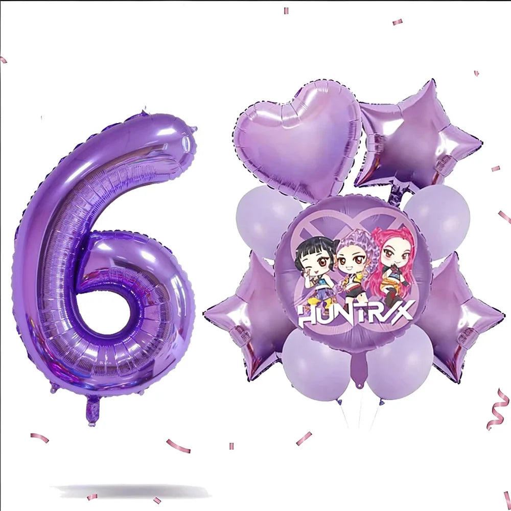Kpop Dragon Zoey Balloon Arch Set Purple Number 1 8 Foil Balloons For Girls Birthday Party Baby Shower Decoration