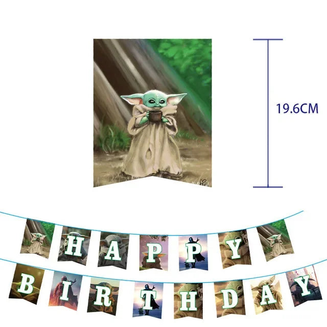 Cute Yodaes Baby Birthday Party Decorations Cup Plate Napkin Cake Topper Tablecloth Balloon Banner Favors Kids Boys Baby Shower