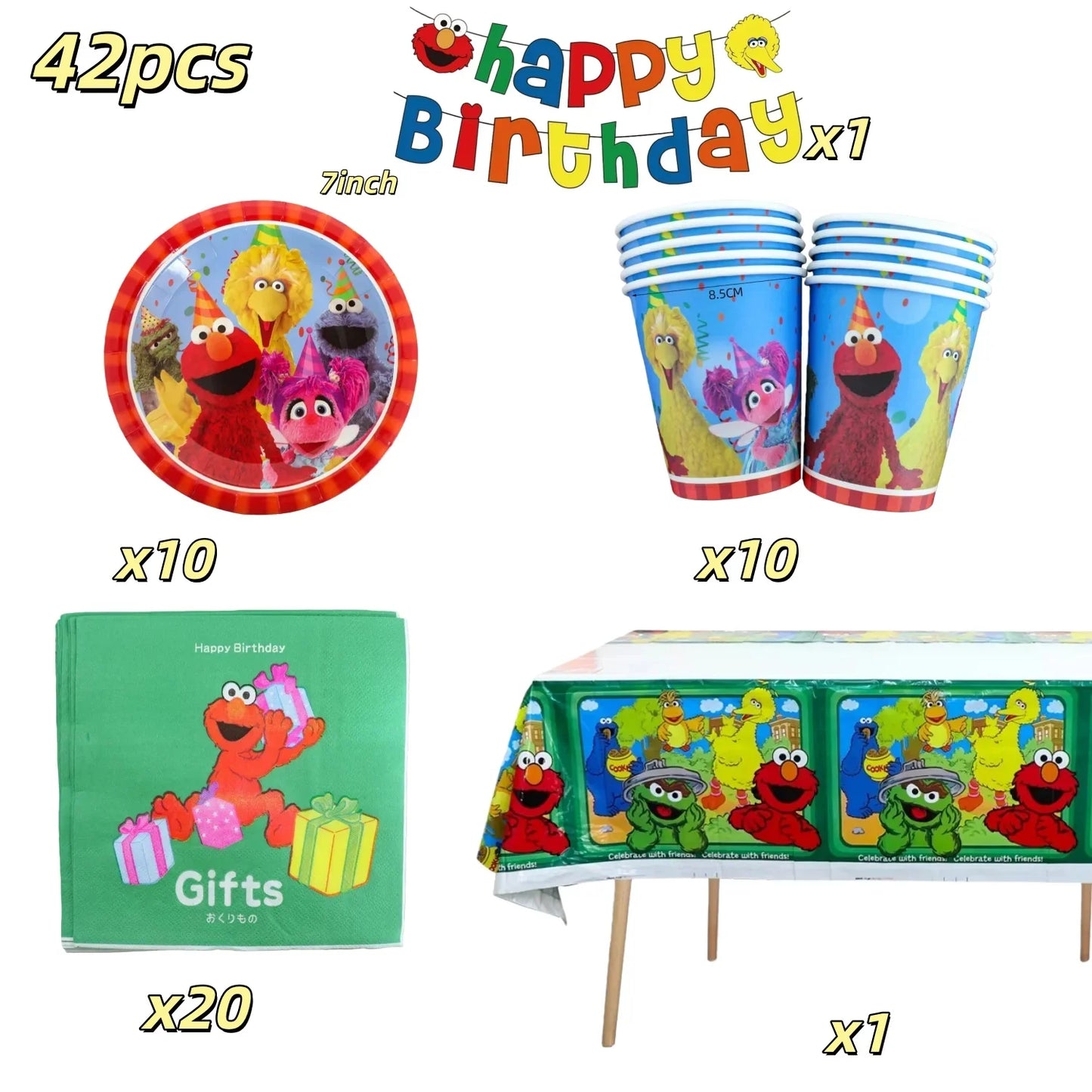 Cute S&Sesames Street Birthday Party Decorations Moster Theme Tableware Cake Topper Balloon Party Favors Kids Baby Shower Decor