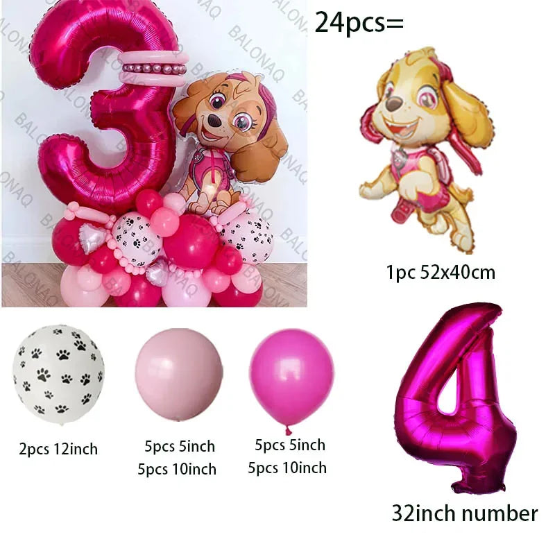 24pcs Paw Patrol Children's Birthday Party Decoration Girls Boys Anime Cartoon Balloon Set Dogs Skye Chase Balloons Baby Shower