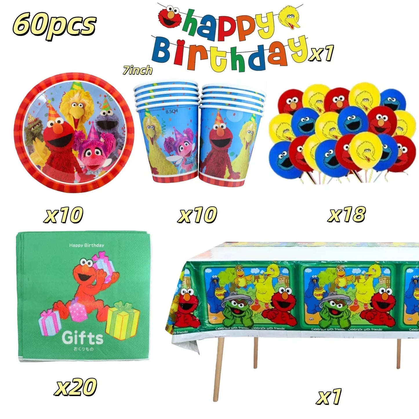 Cute S&Sesames Street Birthday Party Decorations Moster Theme Tableware Cake Topper Balloon Party Favors Kids Baby Shower Decor