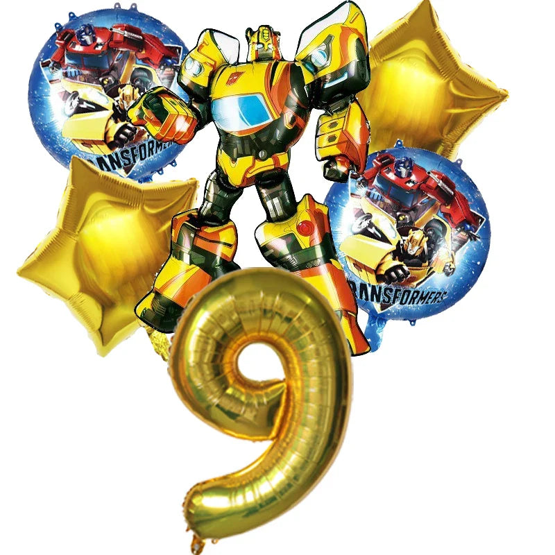 6pcs Transformers Optimus Prime Bumblebee Shaped Theme Aluminum Film Balloon Birthday Set Party Festival Background