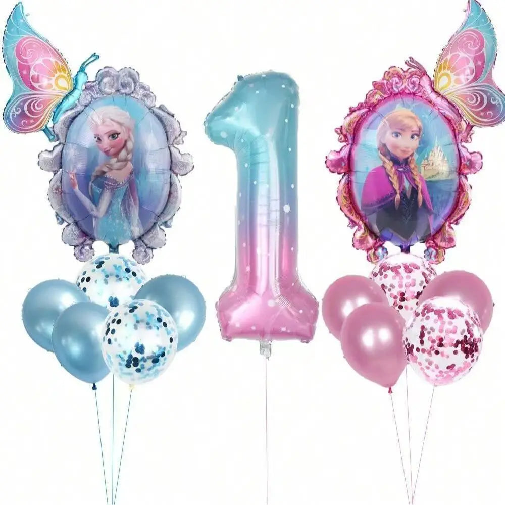 Frozen Foil Balloons Garland Arch Kit Blue Anime Number 1-9th Birthday Party Decor for Girls Wedding Baby Shower Party Supplies