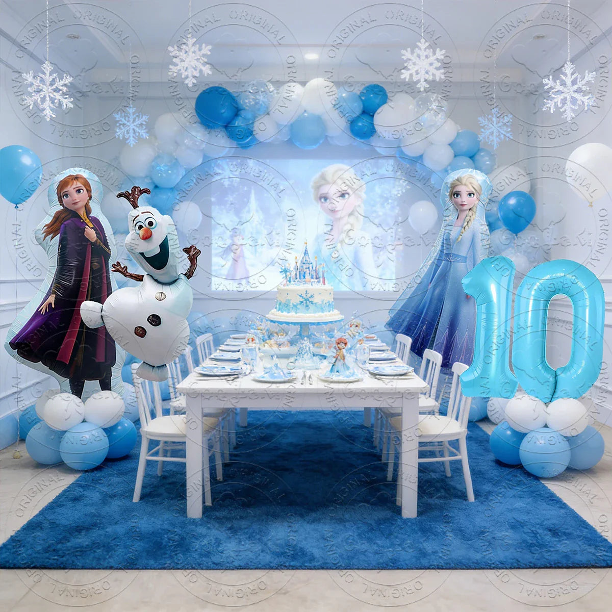 Frozen Queen Theme Foil Balloon Set 32inch Blue Number Foil Balloon Elsa Anna Olaf Balloon Baby Shower Birthday Party Decoration