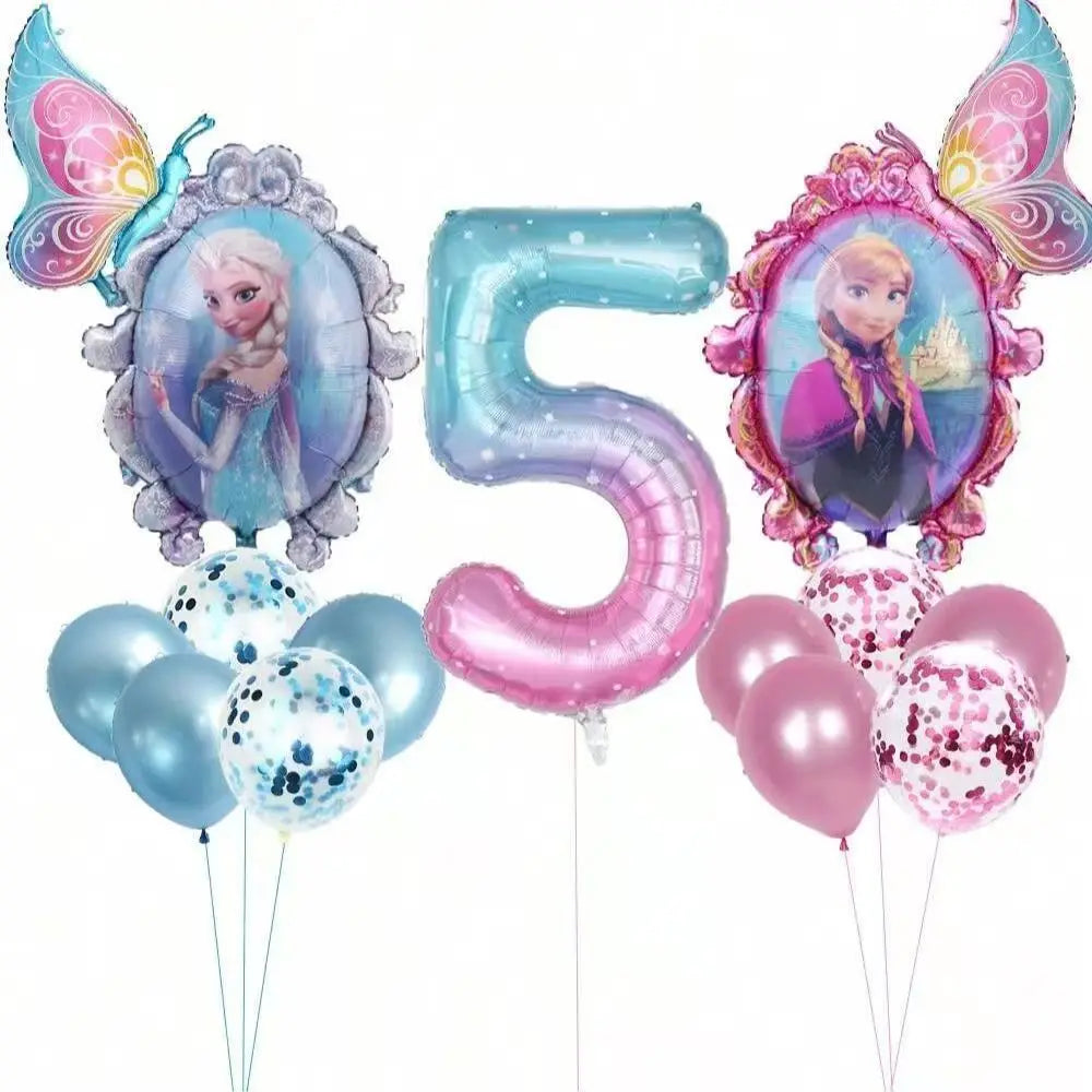 Frozen Foil Balloons Garland Arch Kit Blue Anime Number 1-9th Birthday Party Decor for Girls Wedding Baby Shower Party Supplies