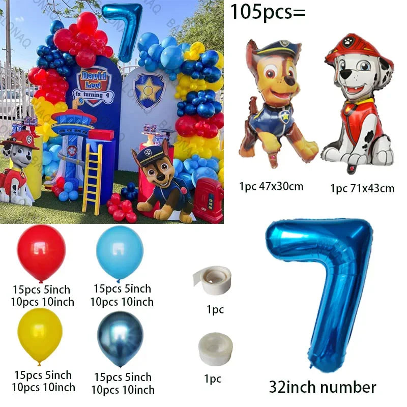 105pcs Paw Patrol Balloon Rescue Dog Chase Rubble Foil Balloon Children's Birthday Party Decoration Supplies Kids Gift