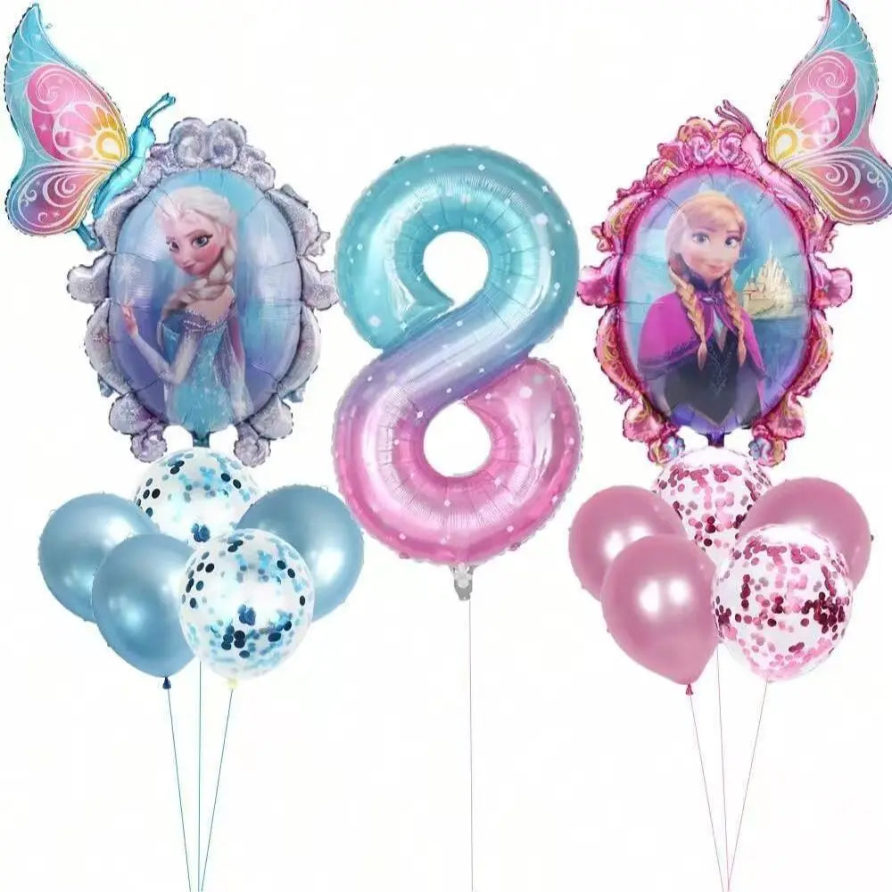 Frozen Foil Balloons Garland Arch Kit Blue Anime Number 1-9th Birthday Party Decor for Girls Wedding Baby Shower Party Supplies