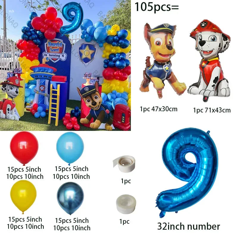 105pcs Paw Patrol Balloon Rescue Dog Chase Rubble Foil Balloon Children's Birthday Party Decoration Supplies Kids Gift