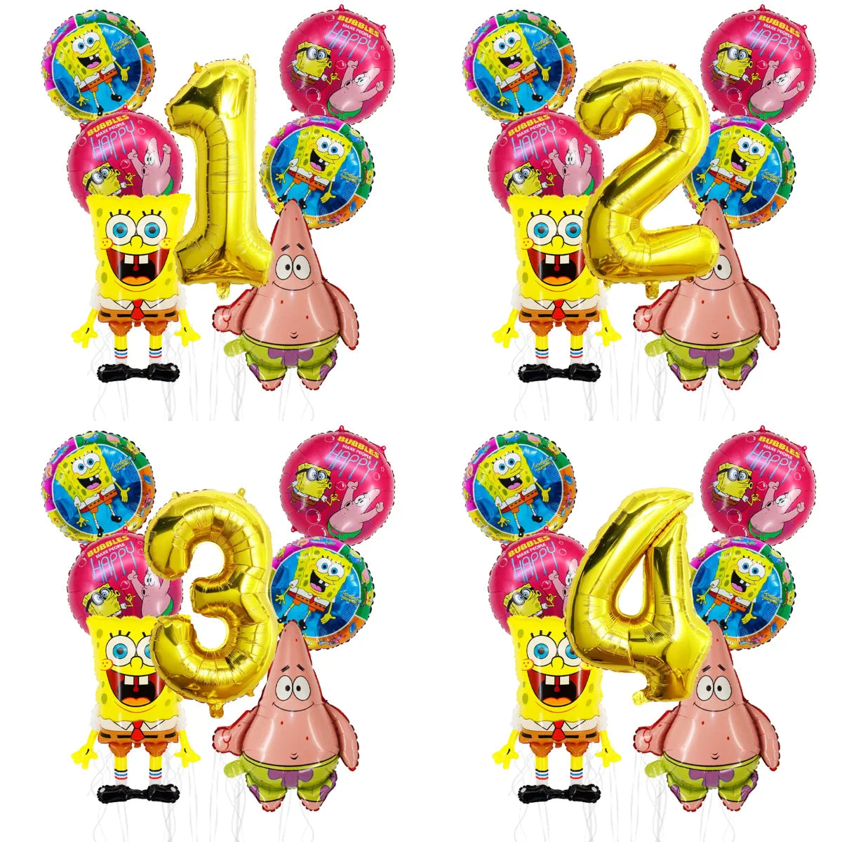 7pcs Spongebob Birthday Balloon Set Patrick Star Foil Number Latex Balloon Baby Shower Party Decorations Supplies Globos