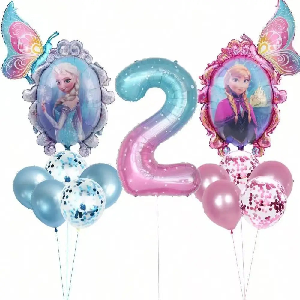 Frozen Foil Balloons Garland Arch Kit Blue Anime Number 1-9th Birthday Party Decor for Girls Wedding Baby Shower Party Supplies