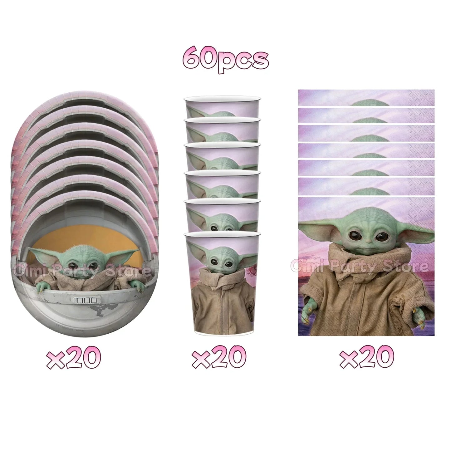 Cute Yodaes Baby Birthday Party Decorations Cup Plate Napkin Cake Topper Tablecloth Balloon Banner Favors Kids Boys Baby Shower