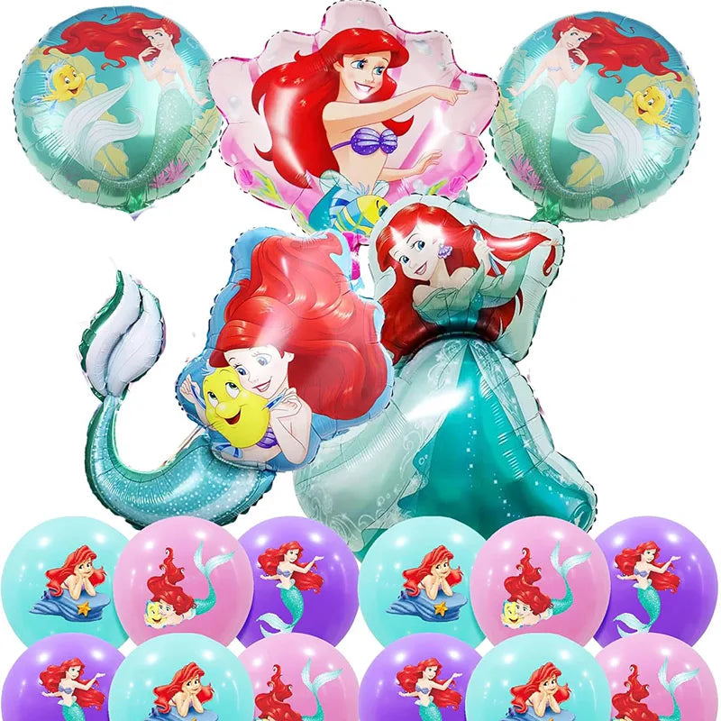 16pcs The Little Mermaid Foil Balloons Girl Birthday Party Decoration Baby Shower Ariel Aluminum Ballons Air Globos Toys
