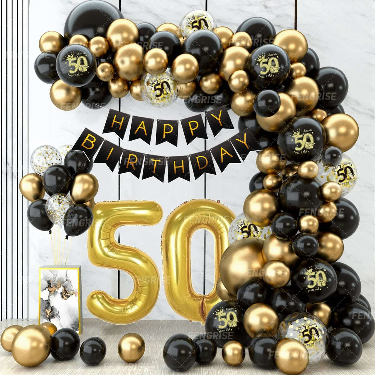 Black Gold Balloon Garland Arch Kit Happy 18 30 40 50 Year Old Birthday Party Decor Adults Anniversary Confetti Latex Balloon