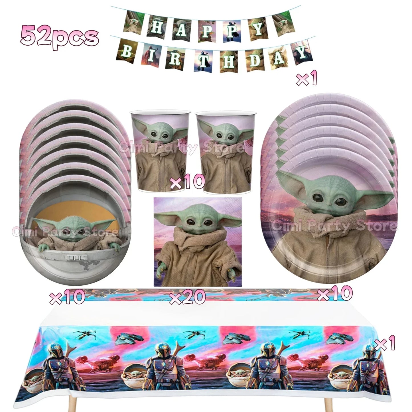 Cute Yodaes Baby Birthday Party Decorations Cup Plate Napkin Cake Topper Tablecloth Balloon Banner Favors Kids Boys Baby Shower