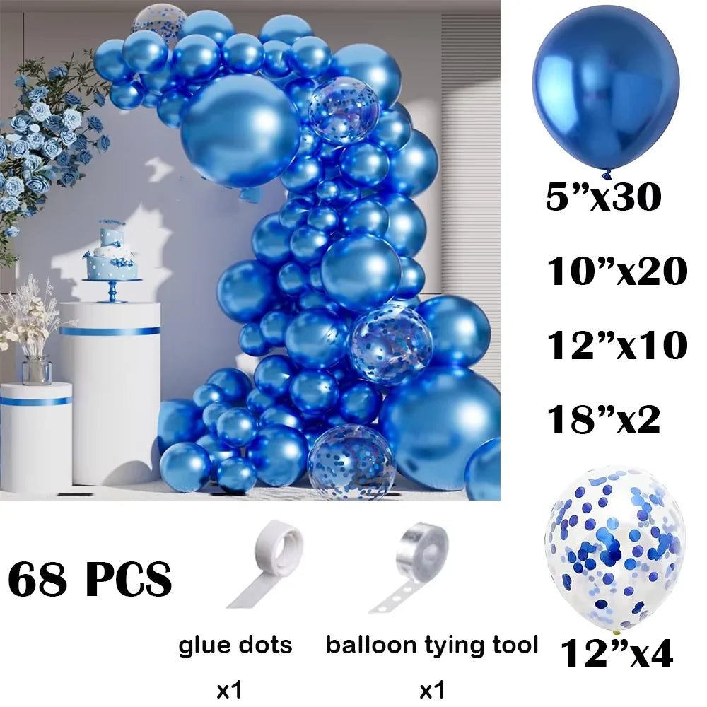 68Pcs Metallic Silver Balloons Garland Arch Kit Chrome Silver Confetti Latex Ballon Graduation Wedding Birthday Party Decoration