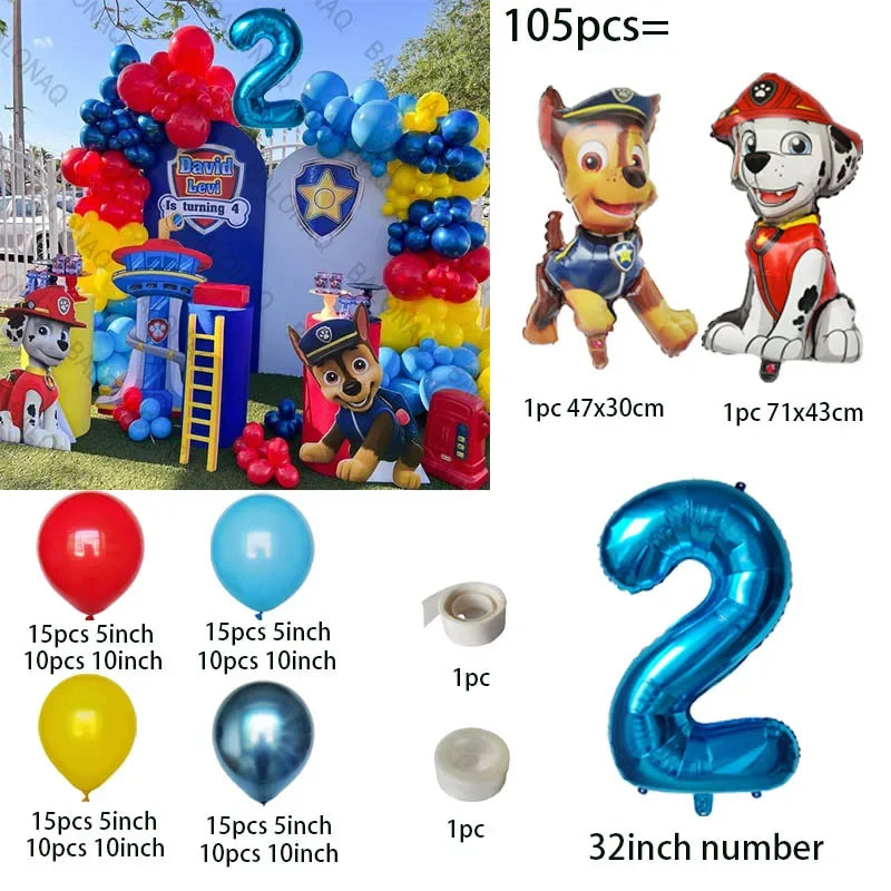 105pcs Paw Patrol Balloon Rescue Dog Chase Rubble Foil Balloon Children's Birthday Party Decoration Supplies Kids Gift